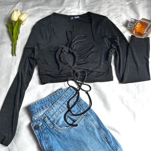 Divided Black Cropped Top