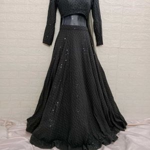 Thread Work Grey Lehengacholi Set