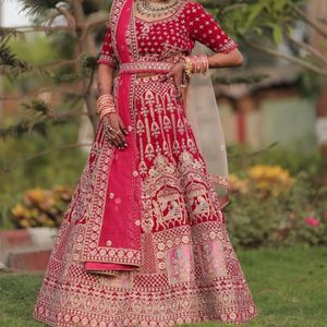 Red Ranipink Bridal Heavy Rich Embroidery With Diamond Work All Over Lehenga Choli