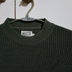 Army Green Dropped Shoulders Sweater