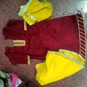 Yellow,Mehroon Sharara Haldi Suit