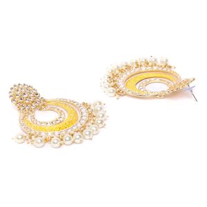 Kundan Studded Yellow Earrings