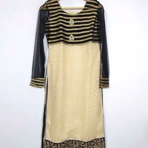 Black And Beige Net Kurtis ( Women )