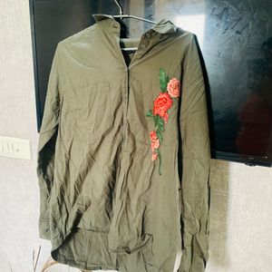 Full Sleeves Embroidery Green Shirt