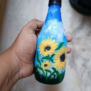 Mini Handpainted Sunflower Art On Glass Bottle