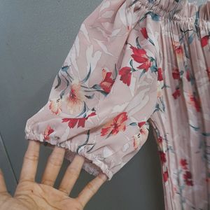 Peach Smocked floral Top