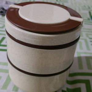 Beige And Brown 2 Stair Lunch Box