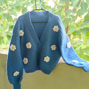 crochet blue cardigan