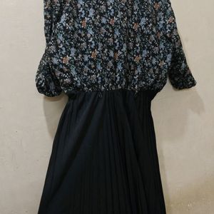 Aask Black Printed A-Line Dress