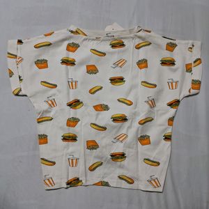 Crop Top with Burger and Fries Pattern