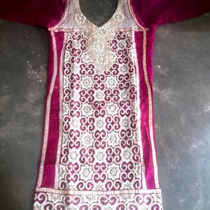 Rose Color Net With Inner Kurti