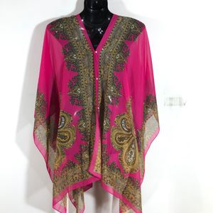 Rose Pink Printed Poncho (Women’s)