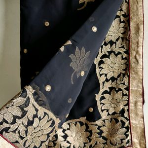 Black Golden Embroidered Saree With Blouse