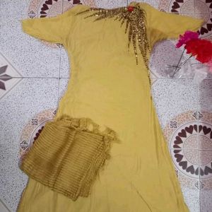 Yellow Sunflower Kurta Duppata Set