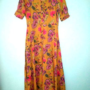 Mustard Floral Print Dress❤️(Women's)