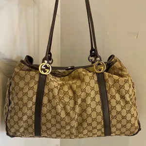 Authentic Gucci GG Canvas and Leather Large Tote