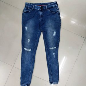 Skinny Fit High-waisted Distressed Jeans For Women