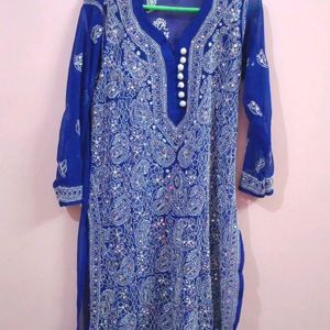 Mirror Work Blue Chicken Kari Kurti