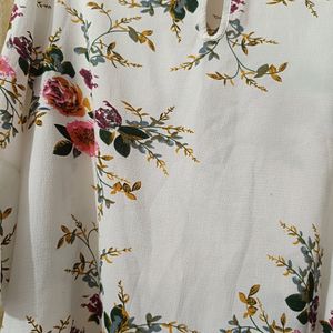 White Flower Printed Party And Casual Wear Top