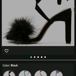 Fluffy Tie Design Black High Heels