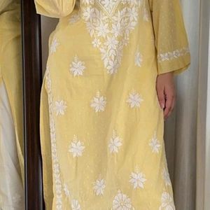 Shabana Chikenkari kurti (Lemon Yellow)