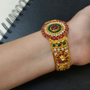 Gold Plated Kada With Diamond - Golden