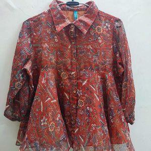 Janasya Rust Floral Top (L)