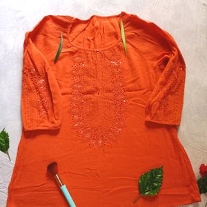 Orange Colour Embroidery Top