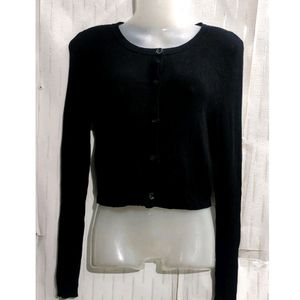 Black Crop Cardigan Sweater For women's