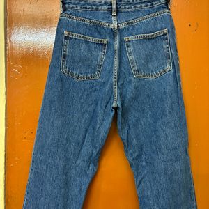 High Waisted Blue Straight Fit Jeans