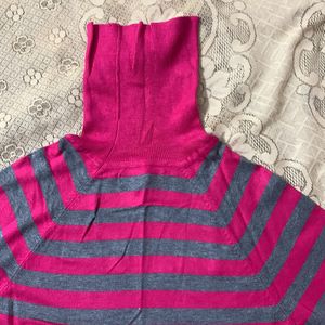 Pink & Grey Striped Warm Fitted Top