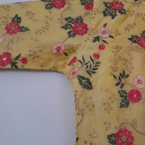 Yellow Embroidered Kurta & Coat (Women's)