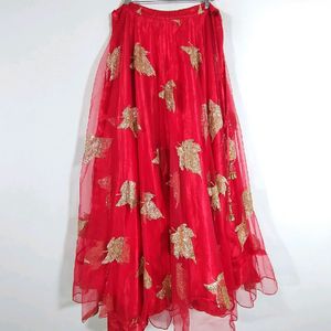 Red Net Satin Ethnic Skirt (Women)