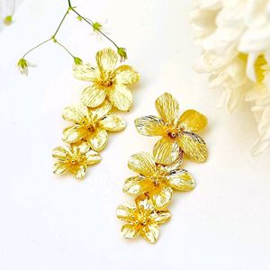 Triple Flower Drop Gold Dangle Earring