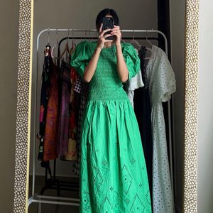 Green Broderie Anglaise Midi Dress