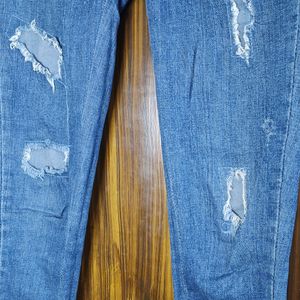 Blue Damaged Jeans For Women