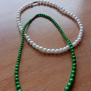 White And Green Beads 2 Necklaces