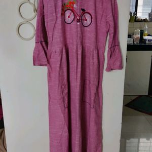 Cute Pink Khadi One Piece Dress ( Ethnic)