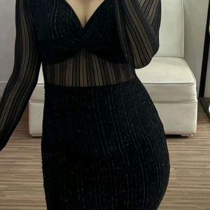 Black Bodycon Party Mesh Dress