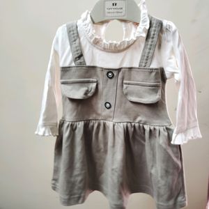 Ash & White Cute Half Frock For Babies