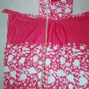 Pink And White Coloured Square Cut Gown Or Dress