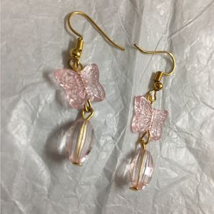 Blush Pink Butterfly Bead Drop Earrings