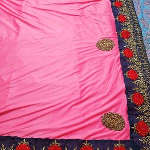 Pink Velvet Saree