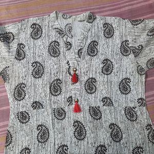 Off White A-line Kurti With Deep Brown Printed