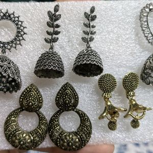 5 Oxidised Jhumka Zumka Earrings Silver Golden