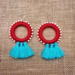 Red And Light Blue Tassel Earring