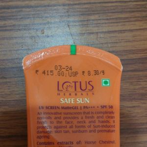 Lotus Herbals Matte Gel Sunscreen, SPF 50, PA+++