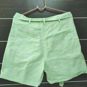 Mint Green High Waist Shorts With Belt