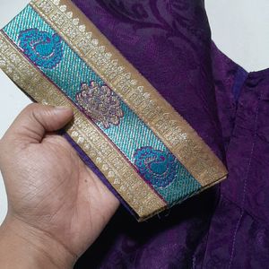 Purple Gold Border Stiched Blouse