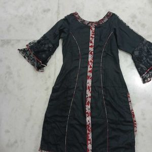 A Line Black Kurti With Flared Sleeves